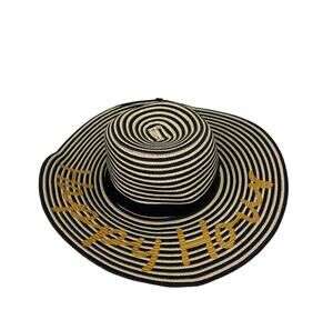 August Hat Company Black Tan Striped "Happy Hour" Floppy Sun Hat One Size